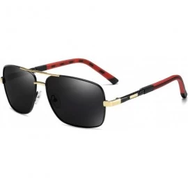 Rectangular Metal Frame Polarized Sunglasses Men Lightweight Driving Fishing Golf Glasses - Black&gold Grey - C81943ZQ7EL $25.63