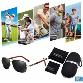 Rectangular Metal Frame Polarized Sunglasses Men Lightweight Driving Fishing Golf Glasses - Black&gold Grey - C81943ZQ7EL $11.47