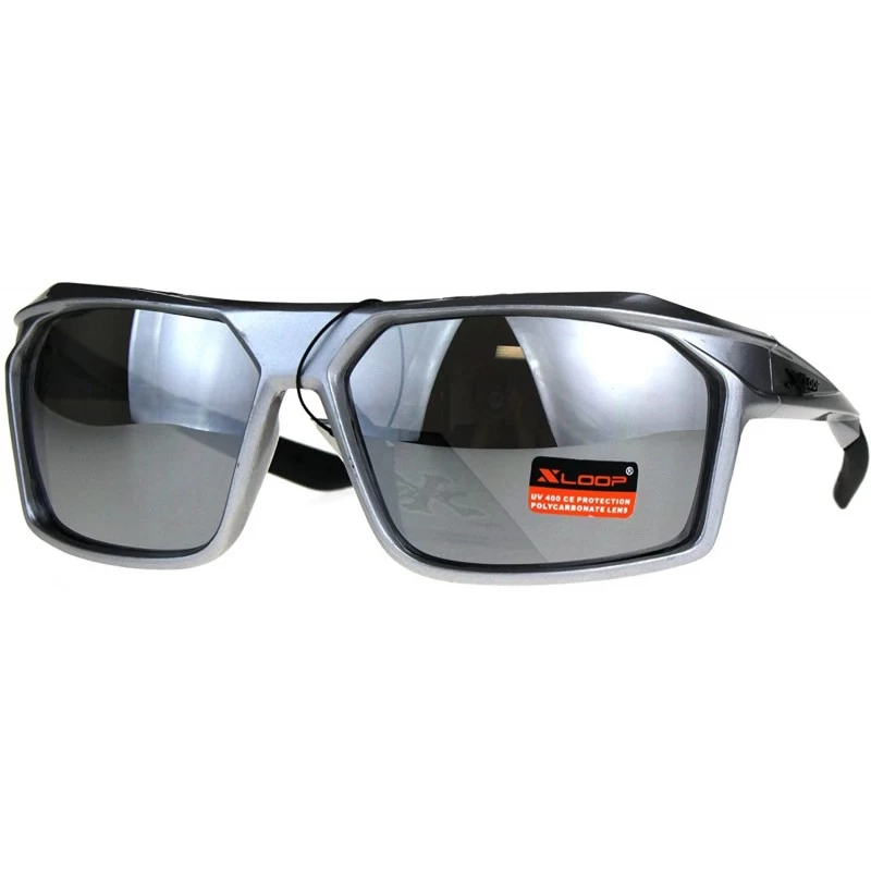 Sport Xloop Mens Sunglasses Sports Fashion Rectangular Wrap Frame UV 400 - Silver (Silver Mirror) - CS188Y5ZQHL $12.78