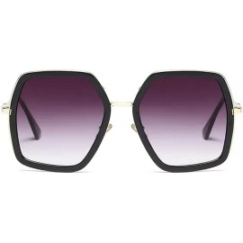 Rectangular Oversized Geometric Sunglasses for Women Fashion Chic Square Aviator Frame - Black - CC18DZXX9R3 $24.52