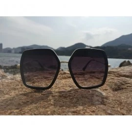 Rectangular Oversized Geometric Sunglasses for Women Fashion Chic Square Aviator Frame - Black - CC18DZXX9R3 $12.75