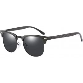 Round Semi Rimless Sunglasses Polarized for Men Women- Classic Retro Half Frame Sunglasse with Metal Rivets - Black - CH18UTK...