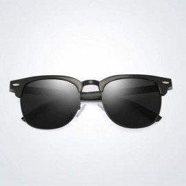 Round Semi Rimless Sunglasses Polarized for Men Women- Classic Retro Half Frame Sunglasse with Metal Rivets - Black - CH18UTK...