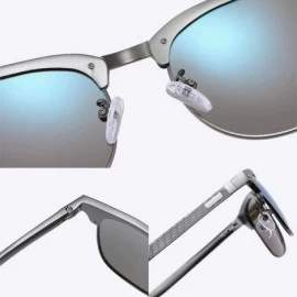 Round Semi Rimless Sunglasses Polarized for Men Women- Classic Retro Half Frame Sunglasse with Metal Rivets - Black - CH18UTK...