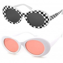 Goggle UV400 Clout Goggles Bold Retro Oval Mod Thick Frame Sunglasses - Checkered+pink(2pack) - CU18G6CLCNZ $30.27