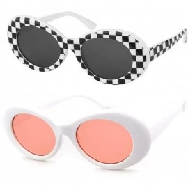Goggle UV400 Clout Goggles Bold Retro Oval Mod Thick Frame Sunglasses - Checkered+pink(2pack) - CU18G6CLCNZ $24.55