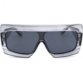 Rectangular Retro Thick Plastic Flat Top Robotic Shield Sunglasses - Slate Black - CD18UYSZHUQ $18.39