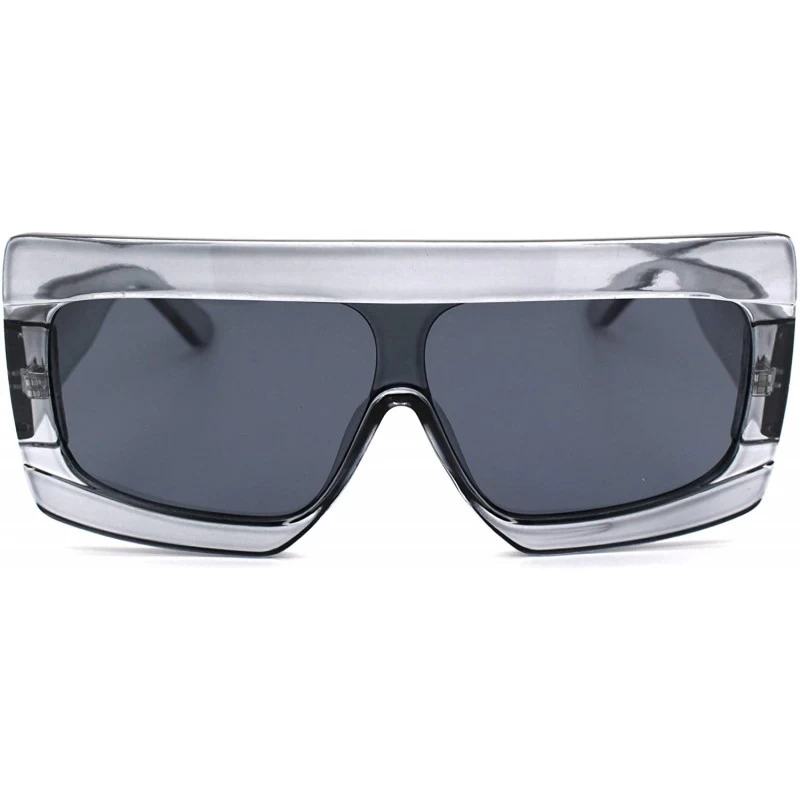 Rectangular Retro Thick Plastic Flat Top Robotic Shield Sunglasses - Slate Black - CD18UYSZHUQ $18.39
