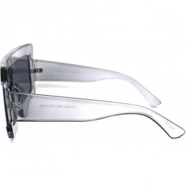 Rectangular Retro Thick Plastic Flat Top Robotic Shield Sunglasses - Slate Black - CD18UYSZHUQ $18.39
