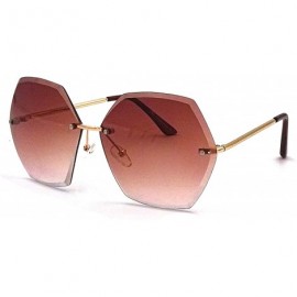 Rimless Women Oversized Rimless Diamond Cutting Lens Sunglasses P4159 - Gold Gradient Brown - CJ18IRYZ9N3 $20.02