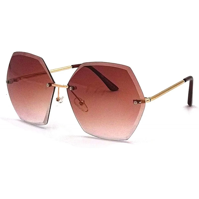 Rimless Women Oversized Rimless Diamond Cutting Lens Sunglasses P4159 - Gold Gradient Brown - CJ18IRYZ9N3 $19.23