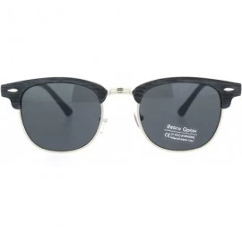 Rectangular Mens Wood Grain Half Horn Rim Hipster Rectangular Retro Sunglasses - Grey Silver Black - CE18OX22WG7 $22.83