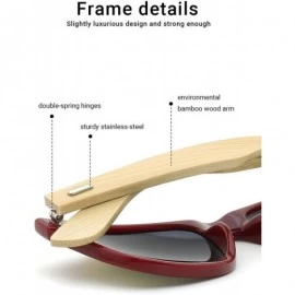 Square Fashion Square Bamboo Wood Mirrored Sunglasses for Men Women - Red Frames/Red Lens - C8182SNACIH $9.43
