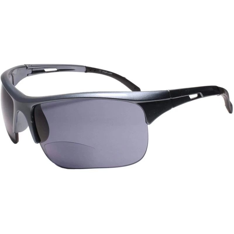 Sport Motorcycle Riding Biker Wrap Around Sports Gray Bifocal 2.50 Reading Sunglasses - C7195CQGQCG $30.77