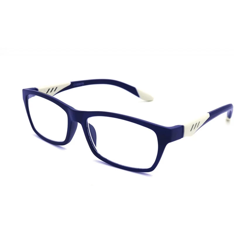Rectangular Double Injection Lightweight Reading Glasses Free Pouch 53mm-17mm-146mm - A4 Matte Blue White - CH18WYDK73X $20.69