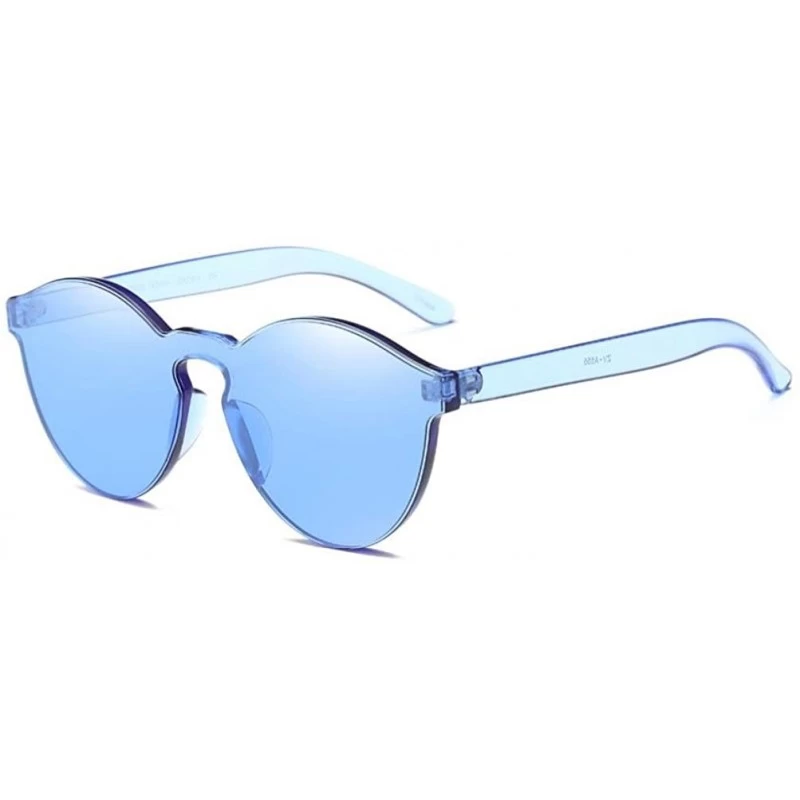 Cat Eye One Piece Aviator Rimless Sunglasses Transparent Candy Color Eyewear - Blue - CY184RGZM52 $8.45