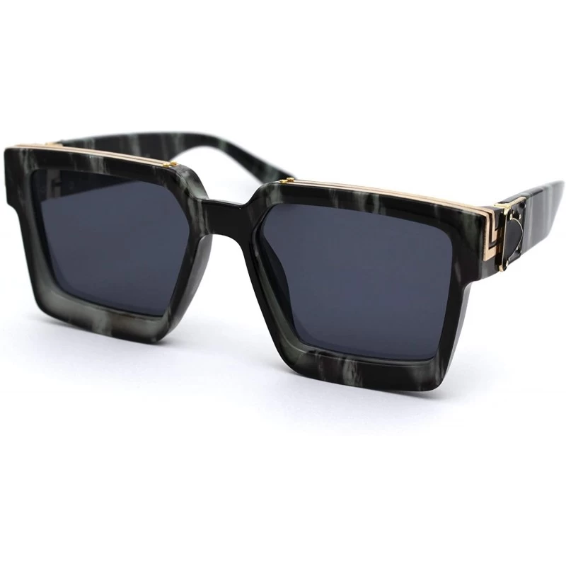 Oversized Womens Luxury Diva Art Deco Squared Mafia Plastic Sunglasses - Marble Solid Black - CR18WWGR9DT $17.45