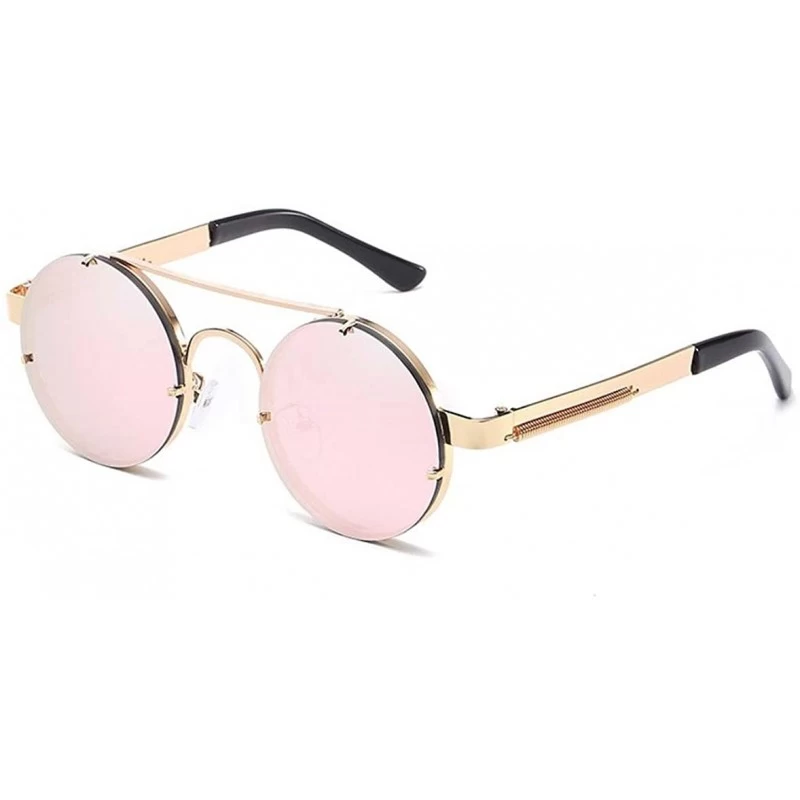 Oval Retro Gothic SteamPunk Sunglasses Round Metal Frame Flat or Mirrored Lens Men Women - Pink Color - CM11RO6XCW3 $30.98