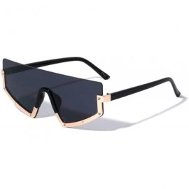 Shield Semi Rimless Flat Top Shield One Piece Lens Sunglasses - Black & Gold Frame - C3199ZH74L7 $10.62