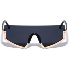 Shield Semi Rimless Flat Top Shield One Piece Lens Sunglasses - Black & Gold Frame - C3199ZH74L7 $10.62