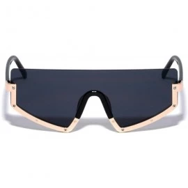 Shield Semi Rimless Flat Top Shield One Piece Lens Sunglasses - Black & Gold Frame - C3199ZH74L7 $10.62