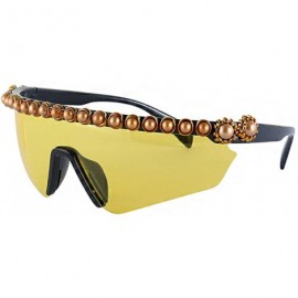 Shield Rhinestone Oversize Shield Visor Sunglasses Flat Top Mirrored Mono Lens - Yellow - CG1939RKCHW $37.43
