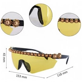 Shield Rhinestone Oversize Shield Visor Sunglasses Flat Top Mirrored Mono Lens - Yellow - CG1939RKCHW $15.92