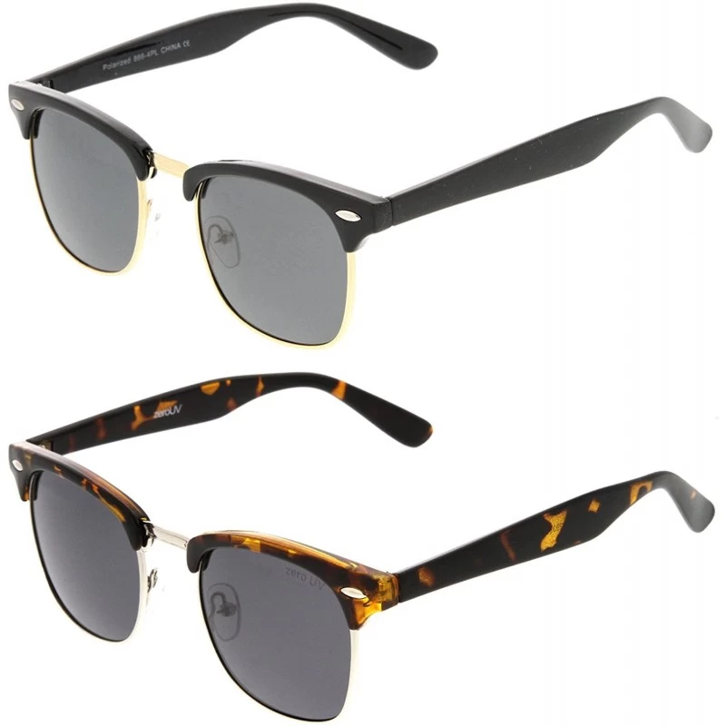 Semi-rimless Half Frame Semi-Rimless Horn Rimmed Sunglasses - Polarized - 2-pack (Black/Smk & Tt/Smk) - CC11FOUF5I5 $23.73