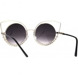 Cat Eye Womens Sparkling Rhinestone Tear Lash Metal Rim Round Cat Eye Sunglasses - Gold Smoke - C417YSMNGL7 $11.67