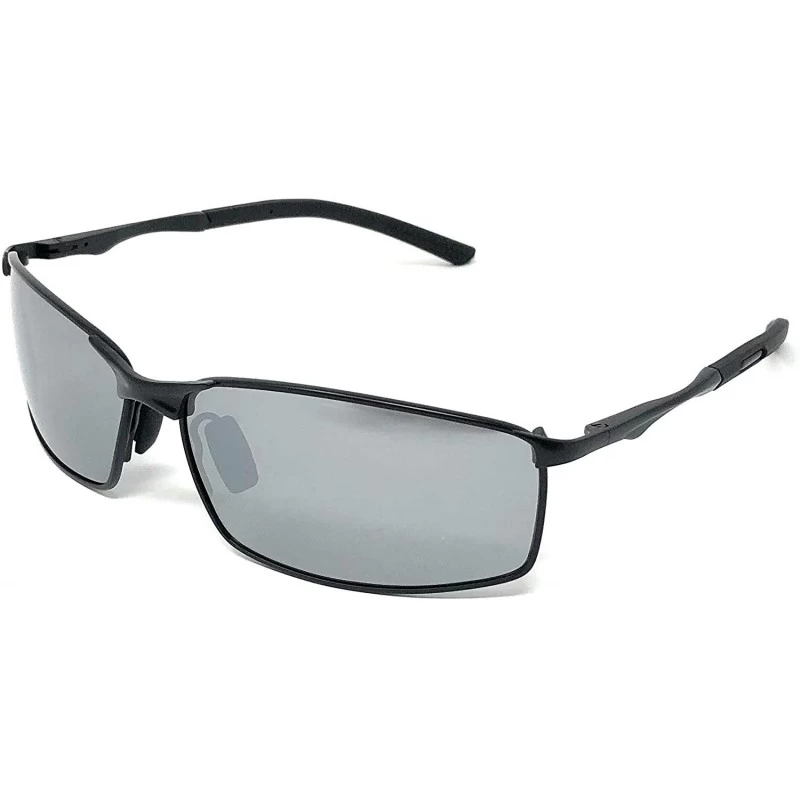 Wrap Polarized Metal Frame Sport Sunglasses for Men Spring Hinge Temples UV400 Protection - Black- Silver Polarized - CZ18WUS...