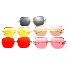 Square Fashion Square Double Beam Sunglasses Retro Red Yellow Glasses Men and Women Sunglasses Square Big Frame - Brown - CT1...