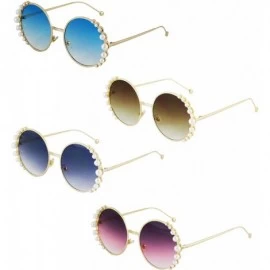 Round Fashion Round Pearl Decor Metal Frame Women's Sunglasses UV Protection - Blue - Brown - Black - Purple - CE18TMT67T6 $3...