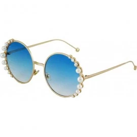 Round Fashion Round Pearl Decor Metal Frame Women's Sunglasses UV Protection - Blue - Brown - Black - Purple - CE18TMT67T6 $3...
