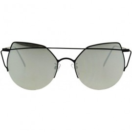 Butterfly Womens Flat Lens Cross Bar Metal Wire Round Half Rim Cat Eye Sunglasses - Black Mirror - C6184QNDT98 $26.46