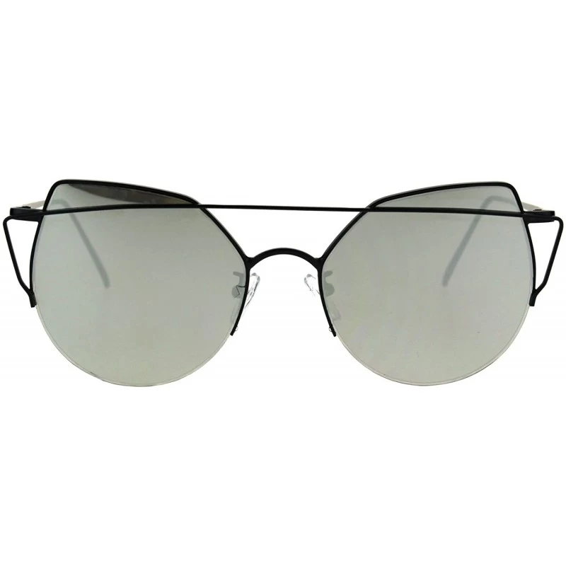 Butterfly Womens Flat Lens Cross Bar Metal Wire Round Half Rim Cat Eye Sunglasses - Black Mirror - C6184QNDT98 $14.82