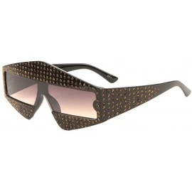 Shield Diamond Shape Rhinestone Rectangular One Piece Lens Sunglasses - Brown Black - CU18EHL7KDC $14.31