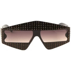 Shield Diamond Shape Rhinestone Rectangular One Piece Lens Sunglasses - Brown Black - CU18EHL7KDC $14.31