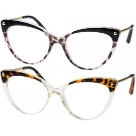 Oversized Ladies Oversized Cat Eye Reading Glass Modern Eyeglass Frame - 2 Pairs / Leopard + Transparent Leopard - C218NIXKTY...