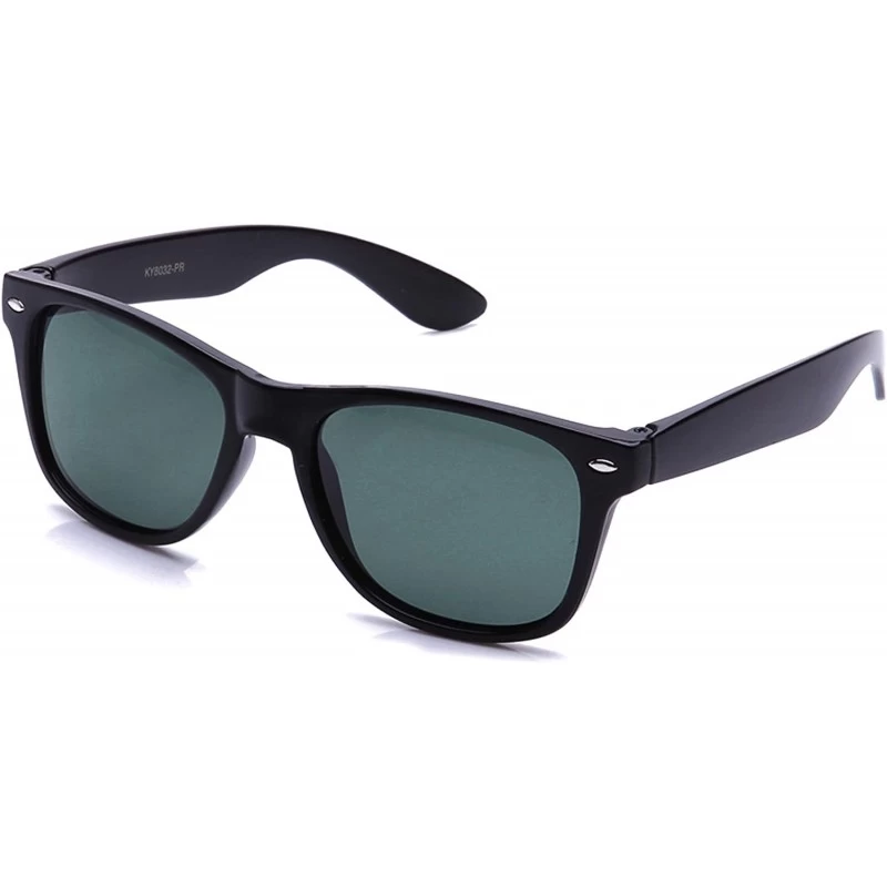 Wayfarer "Puri" Horned Rim Glass Lens Fashion Sunglasses for Men and Women - Black/Green - CK12NVG98AM $17.50
