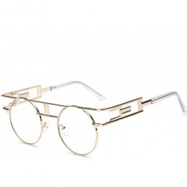 Wrap Retro Steampunk Sunglasses Metal Frame Wrap Vintage Glasses Mirror Lens Rock Style Round Shades - Transparent - C318KD55...
