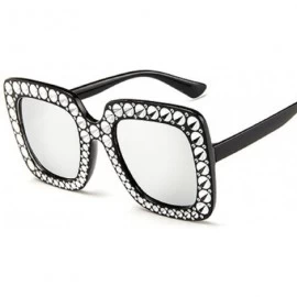 Round Womens Fashion Imitation Diamonds Cat Ear Square Classic Vintage Sunglasses - D - CB18CLAEQE0 $11.92