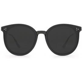 Cat Eye Oversized Cateye Polarized Sunglasses for Women Retro Trendy Round Shades - Black Frame/Grey Lens - C818RLOI3KL $25.48