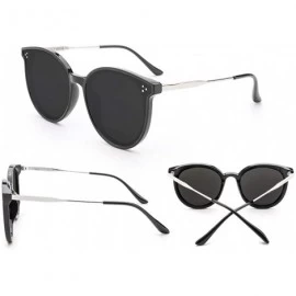 Cat Eye Oversized Cateye Polarized Sunglasses for Women Retro Trendy Round Shades - Black Frame/Grey Lens - C818RLOI3KL $16.05