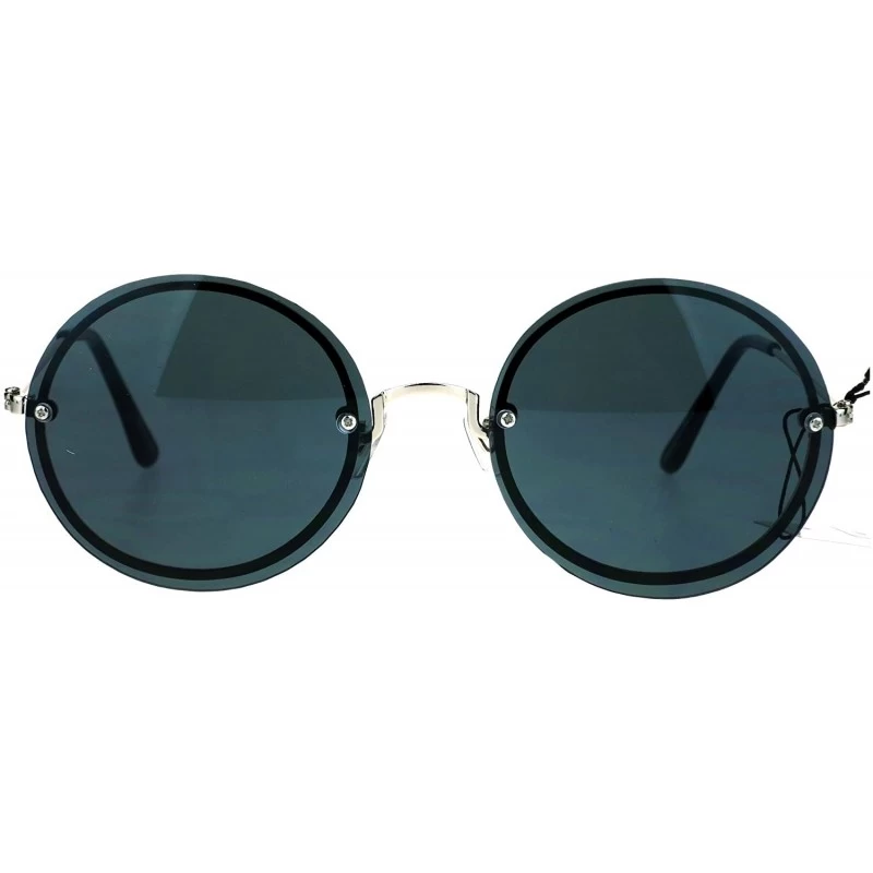 Round Womens Oceanic Lens Rimless Round Hippie Groovy Sunglasses - Black - CZ17YQ6TRGO $12.18