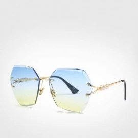 Square Square RimlPearl Sunglasses Retro Women Trendy Gradient Polygon Sun Glasses UV400 G23023 - Blue Sunglasses - CR197A2UK...