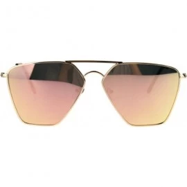 Oval Angular Squared Flat Top Pilots Color Mirror Metal Sunglasses - Gold Pink - CS186C20Z7M $10.03