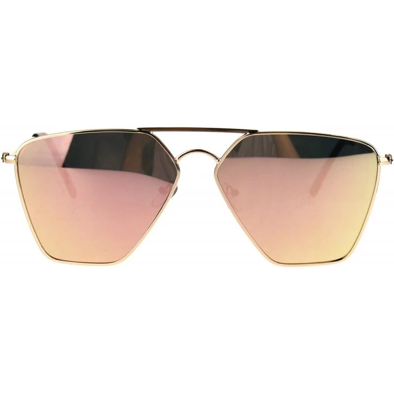 Oval Angular Squared Flat Top Pilots Color Mirror Metal Sunglasses - Gold Pink - CS186C20Z7M $23.10