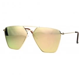 Oval Angular Squared Flat Top Pilots Color Mirror Metal Sunglasses - Gold Pink - CS186C20Z7M $10.03