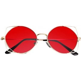 Aviator Sunglasses Hollow personality Sunglasses Round Double Bridge Sunglasses 100% UV Protection For Women Men - Red - CB19...