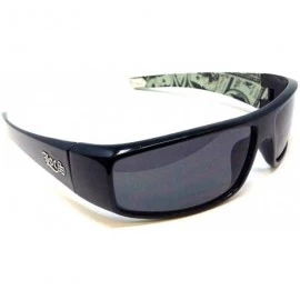 Wrap Slim Rectangular Cash Money Print Wrap Around Sunglasses - Glossy Black Frame - CU18UNA7OH0 $21.16